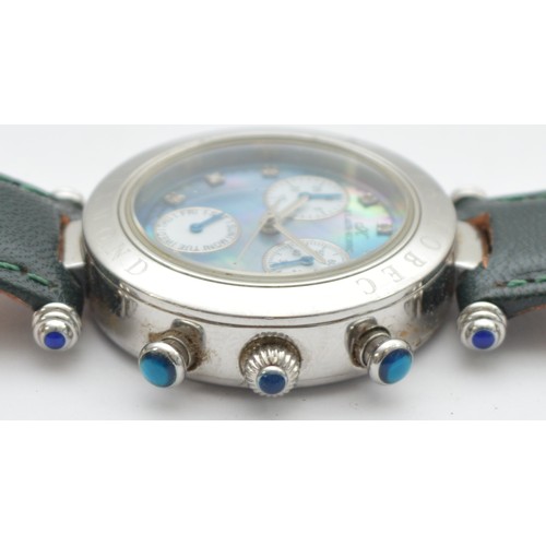462 - Klaus Kobec, a stainless steel quartz day gentleman's wristwatch, mother of pearl dial having white ... 