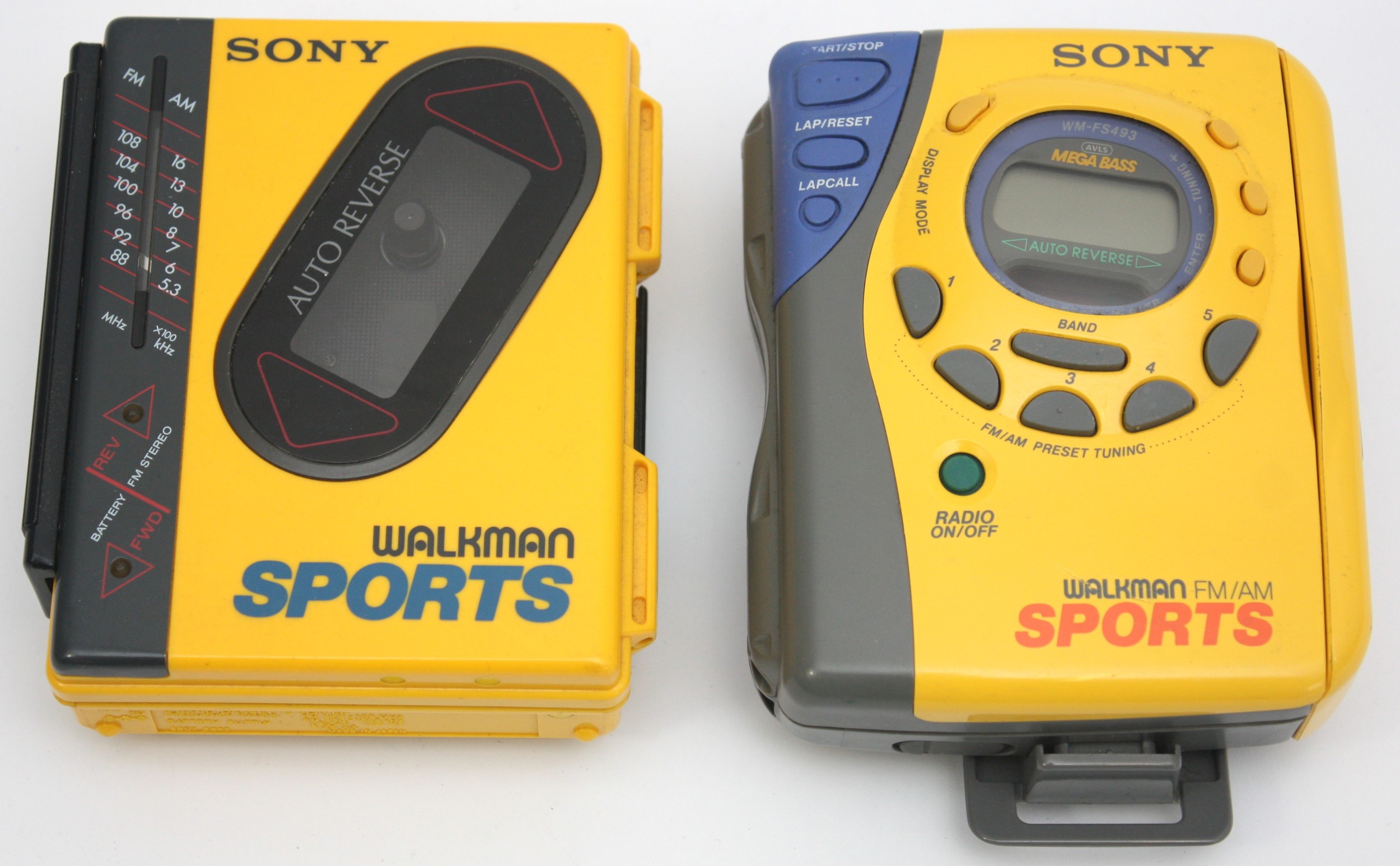Two Sony Walkmans Sports, model no. WM-FS493 and WM-F75. (2)