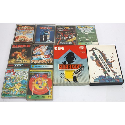 A collection of mostly Commodore video games to include Gryzor, Rambo ...