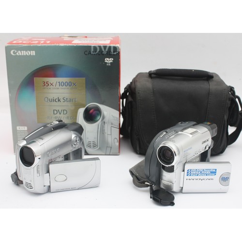A boxed Canon DC211 camcorder and a Sony DCR-DVD201E camcorder. (1 box)