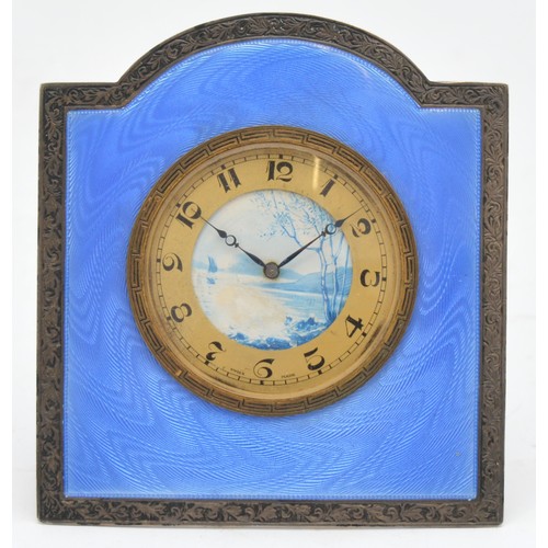 An Art Deco silver and enamel easel clock, Birmingham 1928, blue ...