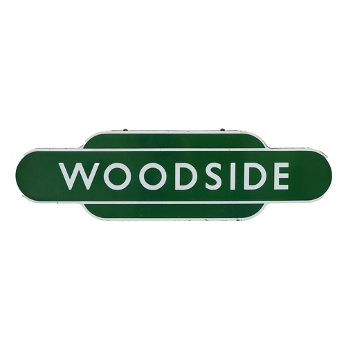 Totem BR(S) FF WOODSIDE from the former South Eastern & Chatham Railway station between Elmers End and Addiscombe and Bingham Road. With original mounting bracket. 92cm.