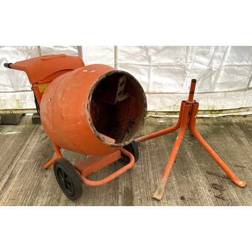 A Belle cement mixer with stand. 240v, 13A fitted plug.