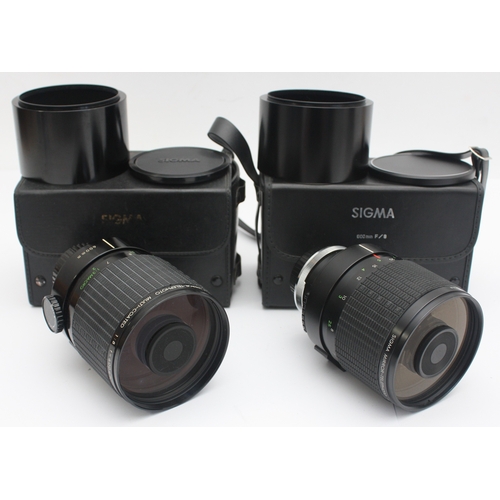 Two Sigma Mirror-Telephoto Multi-Coated 1:8 600mm lens, cased. (2)