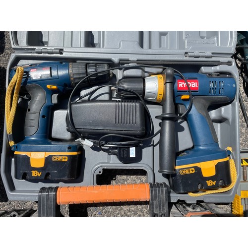14 - A collection of power tools and cases to include a Ryobi CDI-1802, a Ryobi CDC-181 and others, toget... 