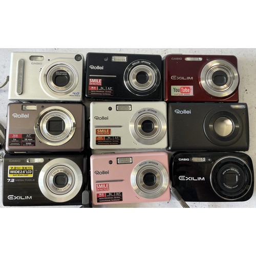 A collection of digital cameras to include Rollei cameras and Casio Exilim cameras. Approximately 1.5kg (1 box)