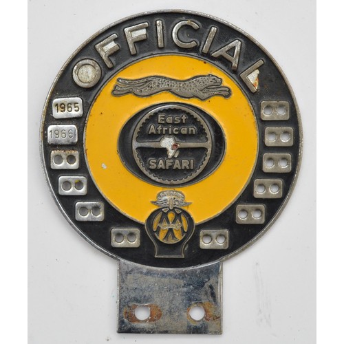 A Official AA East African Safari car bumper badge, with 1965 and