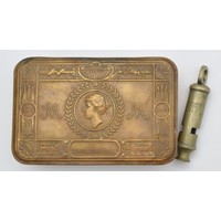 A WWI brass Queen Mary 1914 Christmas tin, 13 x 8.5cm, together
