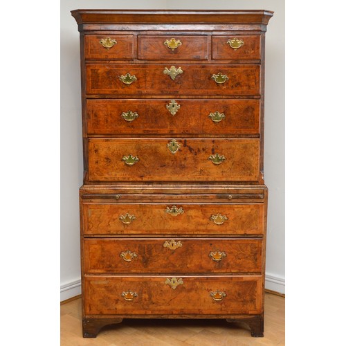  A George III Welsh walnut and oak tallboy, the later moulded cornice above three short and three lon... 