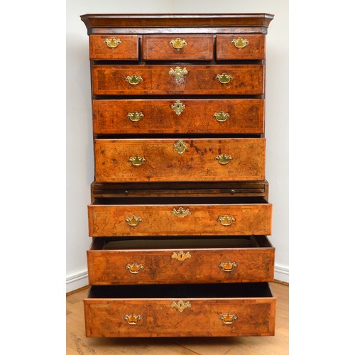  A George III Welsh walnut and oak tallboy, the later moulded cornice above three short and three lon... 