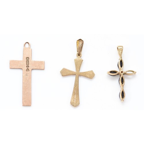 3 - Three 9ct gold cross pendants, 3.8g