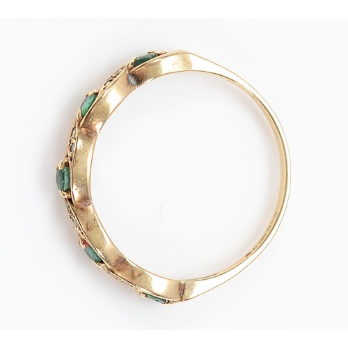 7 - A 9ct gold single cut diamond and emerald half eternity ring, London 1994, O, 1.6g
