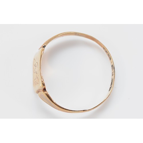 15 - A 9ct gold monogram signet ring, Chester hallmark possibly 1878, T, 2g