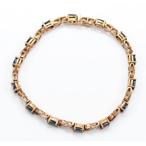 31 - A 9ct gold sapphire and single cut diamond bracelet, 18cm, 9.2g