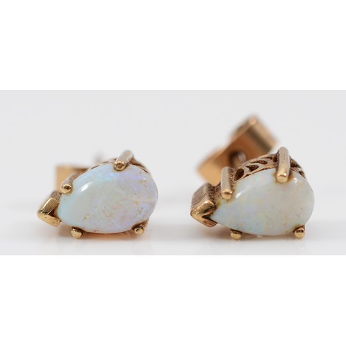 50 - A pair of 9ct gold opal earrings with scroll backs, 1.6g