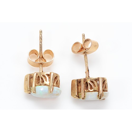 50 - A pair of 9ct gold opal earrings with scroll backs, 1.6g