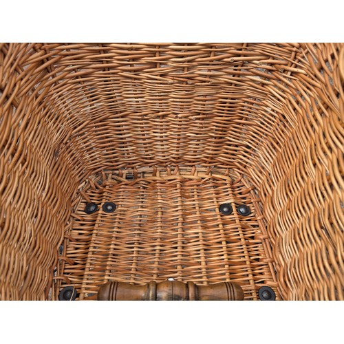  Wickerwork bath chair, with wrought metal frame, early 20th century, solid rubber tyres, spring seat... 