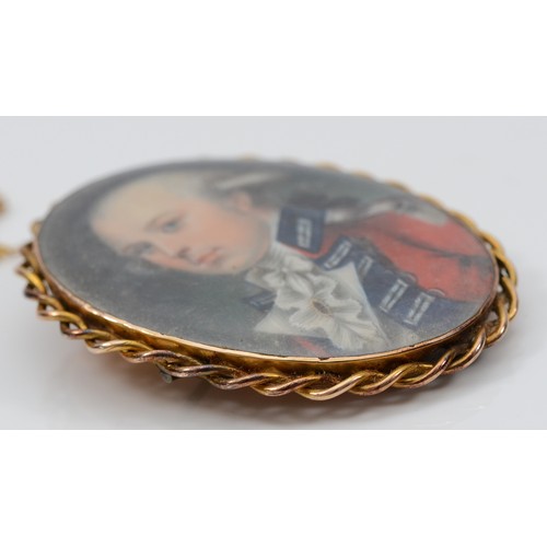  A late 18th/early 19th century gold mounted ivory portrait miniature brooch, in the style of Philip ... 