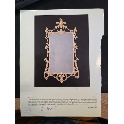 452 - A pair of George III giltwood mirrors, with later plates, each carved with waved pierced rectangular... 