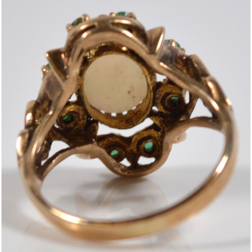 12 - A 9ct gold opal and emerald dress ring, London 1977, hallmarks worn, P, 4.7g