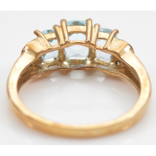 19 - A 9ct gold blue topaz and single cut diamond dress ring, P, 3.2g