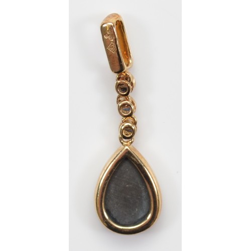 27 - A pair of 9ct gold ammolite circular earrings, with a matching ammolite and sapphire pendant, 3.3g