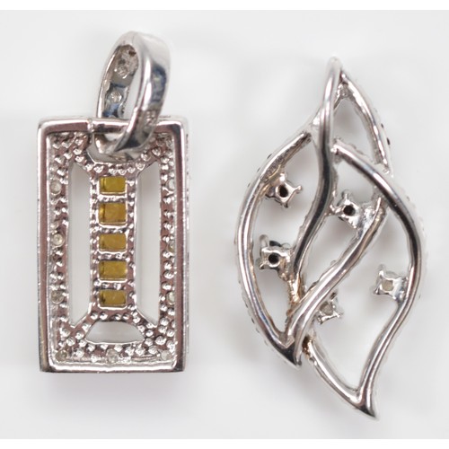 36 - A 9ct white gold black and white gemstone pendant, with a 9ct white gold single cut diamond and yell... 
