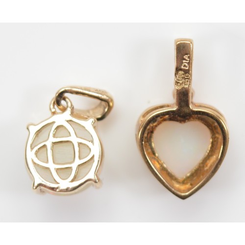 45 - A 9ct gold opal and single cut diamond pendant, with a 9K gold opal pendant, 1.3g