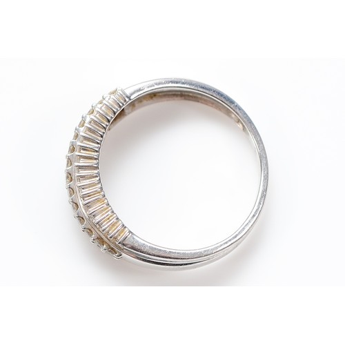 59 - A 9ct white gold vari cut diamond three row dress ring, M, 2.6g