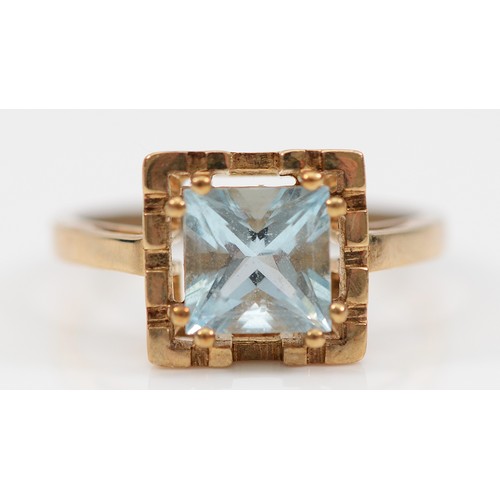 aquamarine gold dress A 9ct ring, hallmarks worn, O, 3g spring break