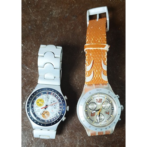 Two Swatch Irony aluminium cased chronograph watches including a Sydney 2000 Olympics model and a Diaphane model. (2)