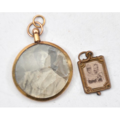 59 - Two pairs of gold front and back cufflinks, a rolled gold double sided pendant, a small framed charm... 