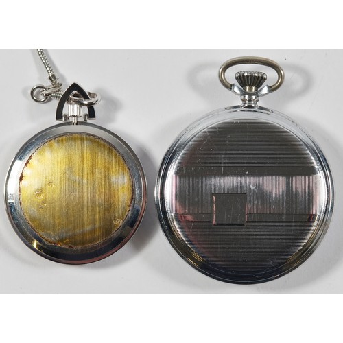 14 - Junghans, Astra, a chrome plated keyless wind open face pocket watch, 48mm and a Dugena, example, 40... 