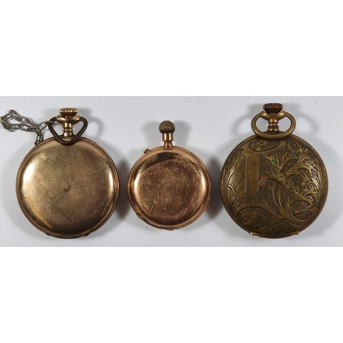 16 - Waltham, a gold plated, keyless wind full hunter pocket watch, Ensign movement, Remontour, an Art No... 