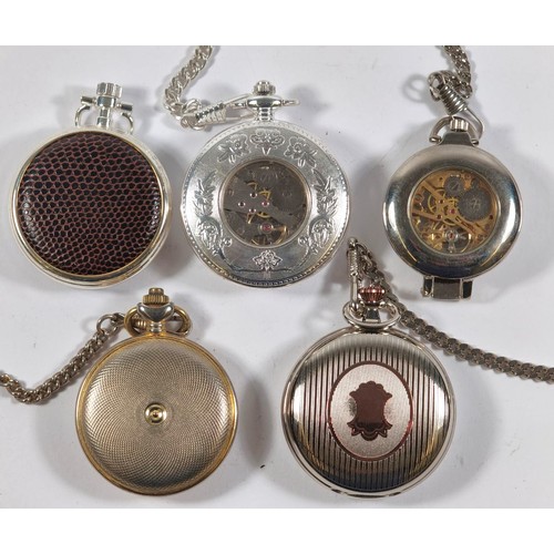 18 - Regent, a metal cased keyless wind full hunter pocket watch skeleton movement, 50mm, and four other ... 