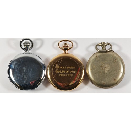 28 - Three pocket watches to include, Sinai, a nickel plated open face key-less wind pocket watch with wh... 
