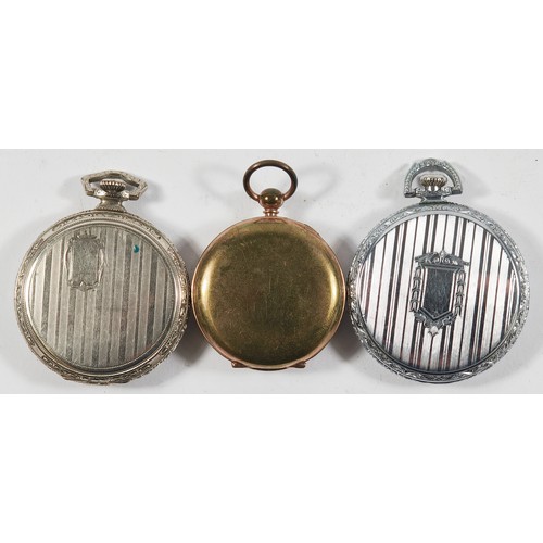 31 - Three open face pocket watches to include, Elgin, a chrome plated key-less wind pocket watch, metal ... 