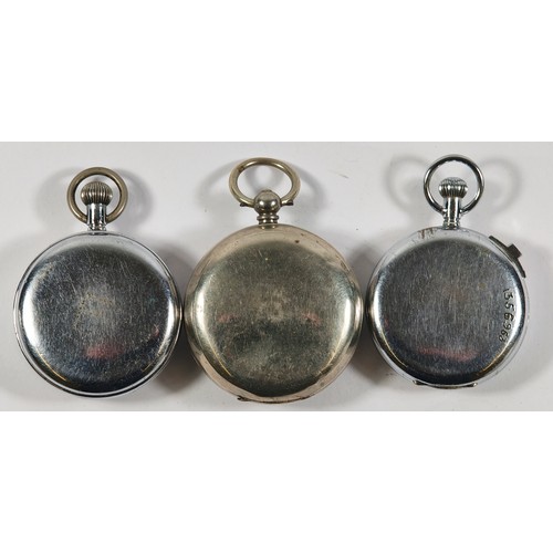 32 - Walter Sneezum, a nickel plated open face key-wind pocket watch, white enamel dial with Roman numera... 
