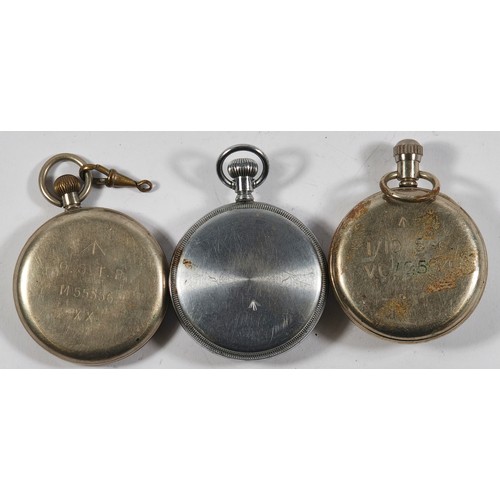 35 - Three open face key-less wind pocket watches including, Waltham, Moeris, a military pocket watch, ba... 