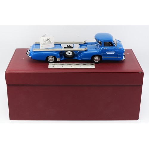 A boxed 'CMC Exclusive Modelle' Mercedes-Benz Racing Car Transporter 1954/55 "The Blue Wonder" 1:18 diecast model.