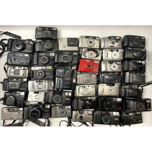 13 - A box of compact film cameras to include a Canon Sprint, a Nikon TW Zoom 35-70, a Yashica Zoom Tec, ... 