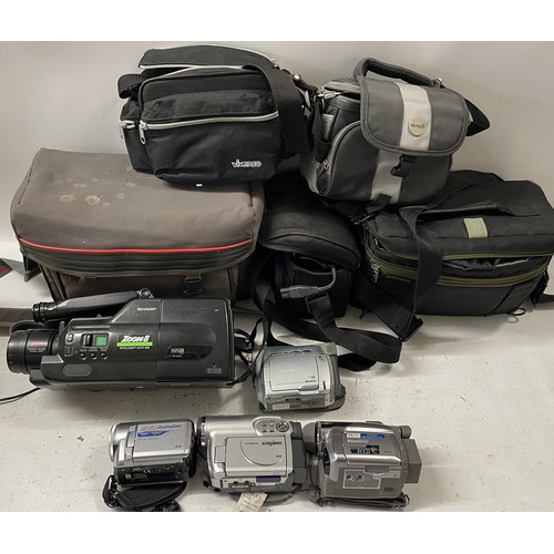 36 - A collection of camera camcorders to include a Panasonic NV-GS75, a Canon MV800 and others. (1 box)