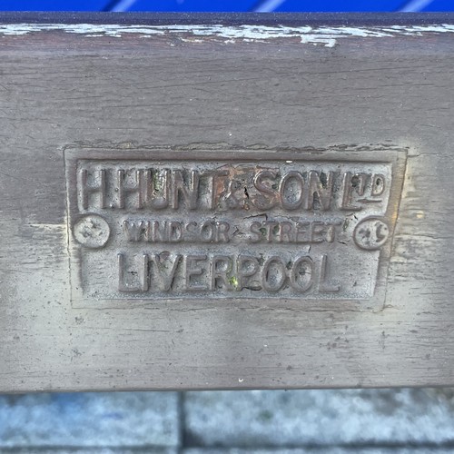 10 - A H Hunt & Son Ltd vintage garden bench, steel framework with hardwood slats, measures 183cm lon... 