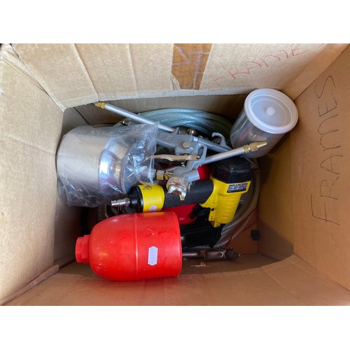 21 - A Powercraft compressor, 240v, 13a, comes with hose and accessories, together with a nail gun. (2)