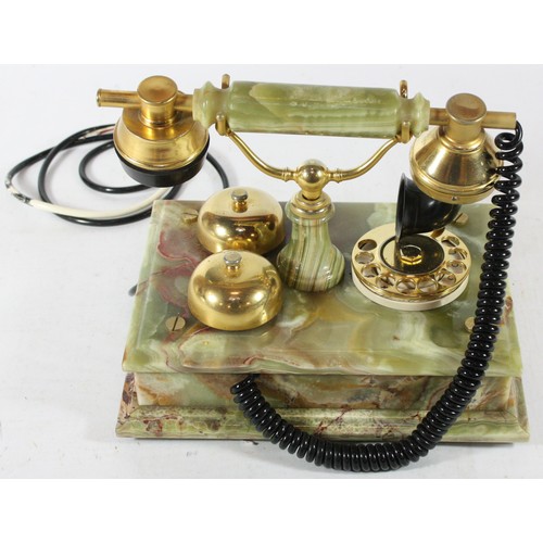 47 - A 1970s Italian onyx and brass rotary telephone, influenced by the Hollywood Regency revival movemen... 