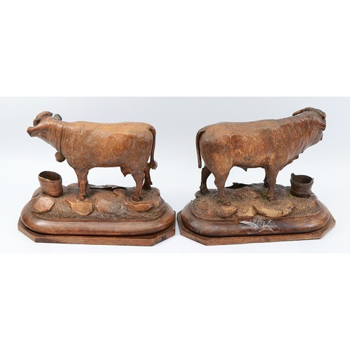 59 - A pair of Black Forest carvings to include 1 cow and 1 bull, c.1900, in the style of Johann Huggler,... 
