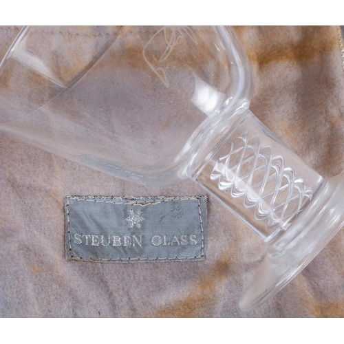 16 - STEUBEN PAIR AIR TWIST STEM GLASSES & STEUBEN GLASS CHICK