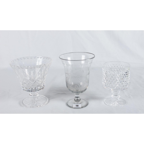 18 - TWO IRISH CAVAN CRYSTAL STEMMED VASES & 1 OTHER