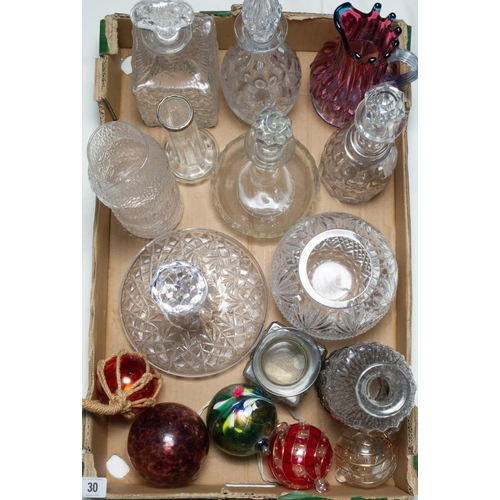 30 - BOX MISC GLASS DECANTERS ETC
