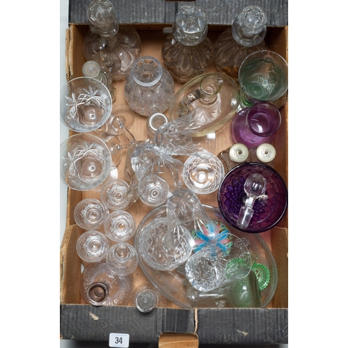 34 - BOX MISC CRYSTAL GLASSES DECANTERS ETC